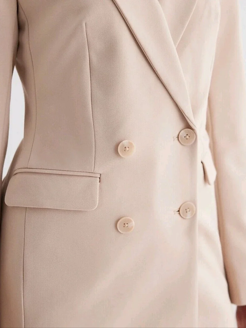 Express Double Breasted Hourglass Blazer Neutral Cream Size 10
